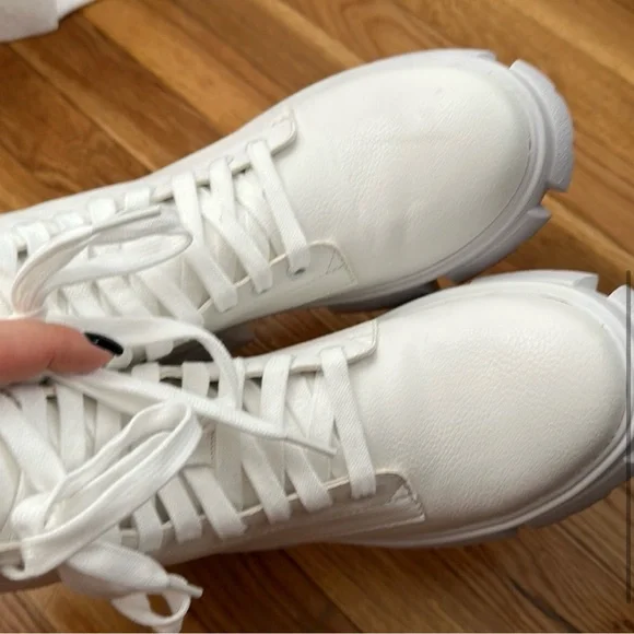 Women's White Lace-Up Boots - Picture 2 of 5